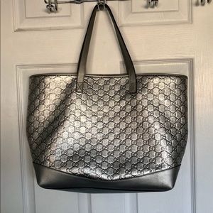 Authentic Gucci Guccissima silver leather tote